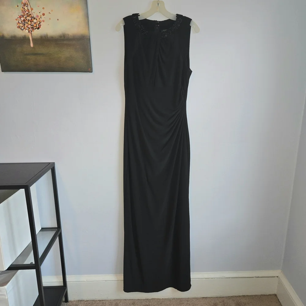 Lauren Ralph Lauren Black Maxi Dress with Beaded Neckline - Picture 2 of 9